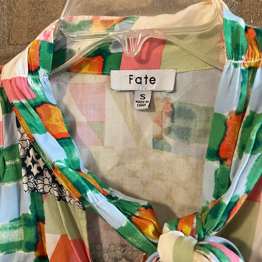 Fate Multicolor Patchwork Blouse With Bow - image 4